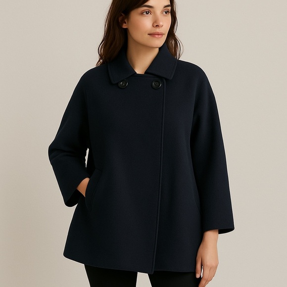 Boden Navy Wool Blend Cape Coat - Picture 1 of 11